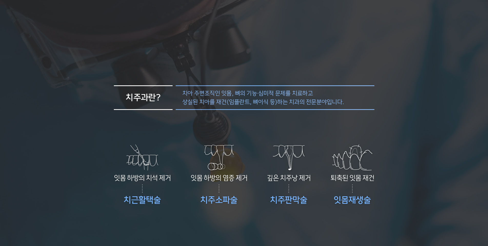 치근활택술 | 치주소파술 | 치주판막술 | 잇몸재생술